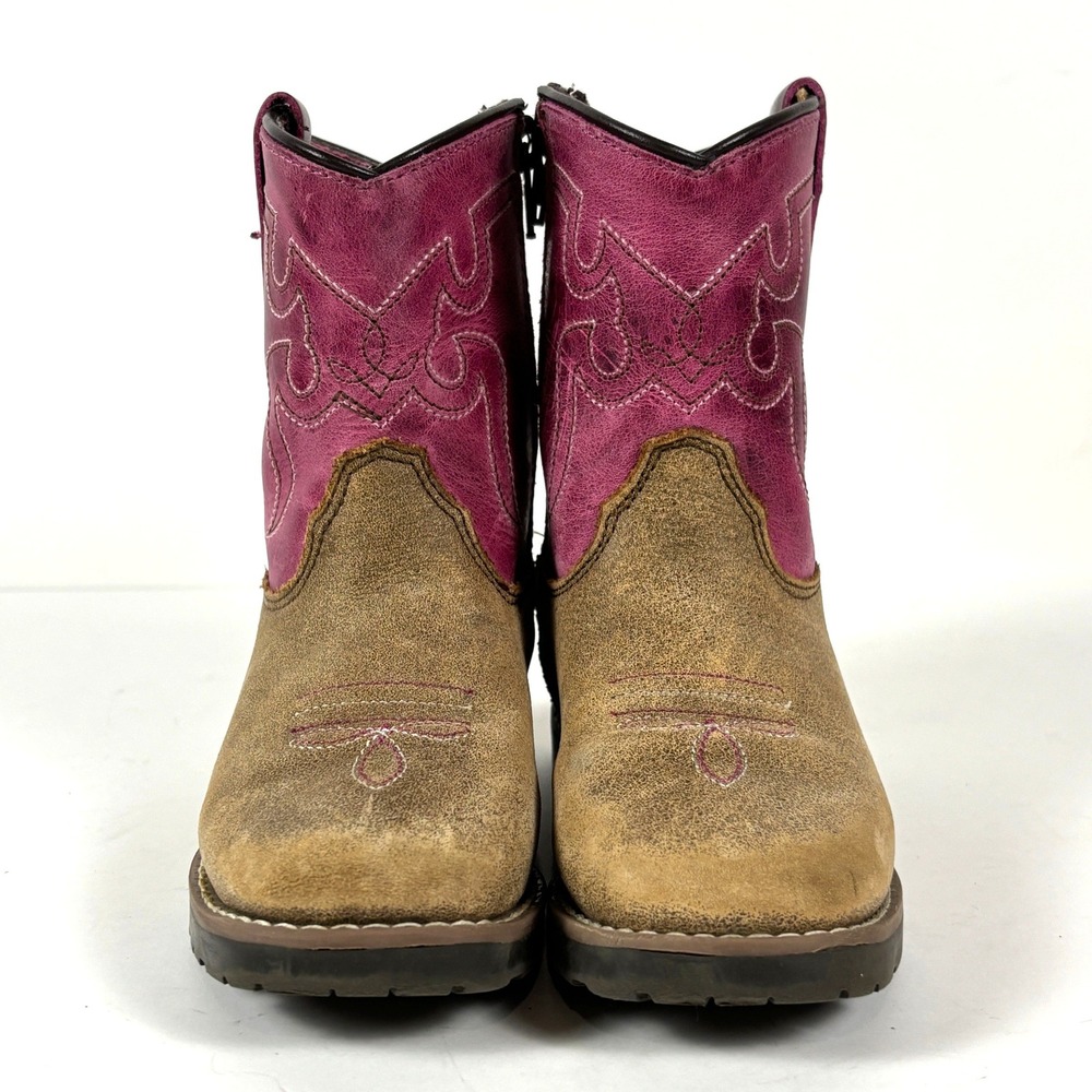 Shyanne Pink Purple Suede Leather Cowboy Boots Side Zip Western Style Girls 9 US